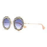 Gucci - Round Frame Acetate Sunglasses - Black White Gold - Gucci Band - Gucci Eyewear