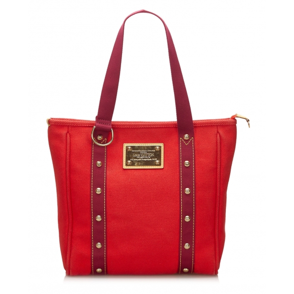 Louis Vuitton Vintage - Antigua Cabas MM Bag - Red - Fabric and Canvas ...