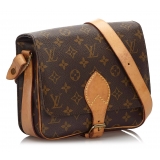 Louis Vuitton Vintage - Monogram Cartouchiere MM Bag - Marrone - Borsa in Tela Monogramma e Pelle - Alta Qualità Luxury