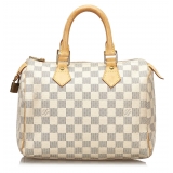 Louis Vuitton Vintage - Damier Azur Speedy 25 Bag - White - Damier Canvas and Vachetta Leather Handbag - Luxury High Quality