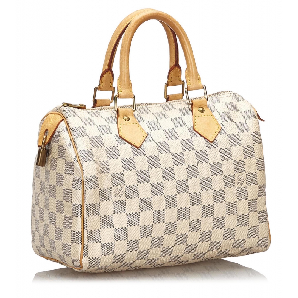 Louis Vuitton Vintage - Damier Azur Speedy 25 Bag - White - Damier Canvas and Vachetta Leather ...