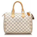 Louis Vuitton Vintage - Damier Azur Speedy 25 Bag - White - Damier Canvas and Vachetta Leather Handbag - Luxury High Quality