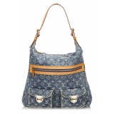 Louis Vuitton Vintage - Monogram Denim Baggy GM Bag - Blue - Denim and Vachetta Leather Handbag - Luxury High Quality