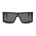 Moschino - Occhiali da Sole Rettangolari con Micro Borchie e Lenti Nere - Nero - Moschino Eyewear