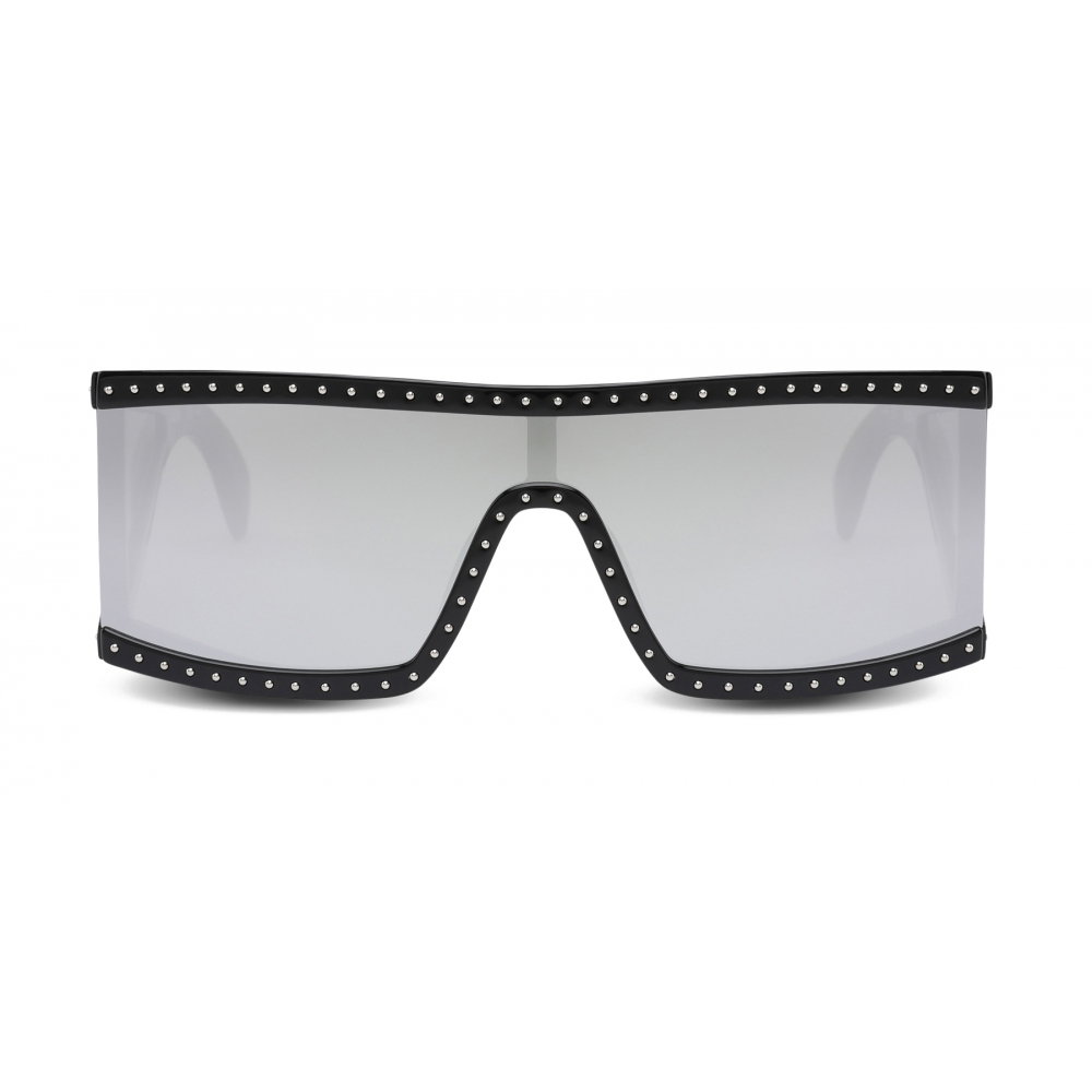 Moschino - Rectangular Sunglasses with Silver Mirrored Lenses - Black ...