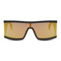 Moschino - Rectangular Sunglasses with Gold Mirrored Lenses - Black - Moschino Eyewear