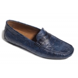 Vittorio Martire - Filippo - Blue - Casual Collection - Ostrich - Italian Handmade Shoes - Luxury Leather