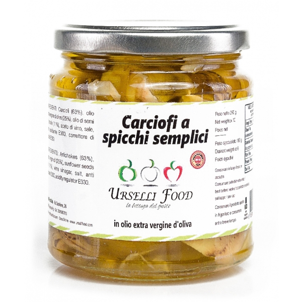 Urselli Food - Carciofi a Spicchi Semplici in Olio Extravergine di Oliva - Olio di Alta Qualità Italiano - Puglia