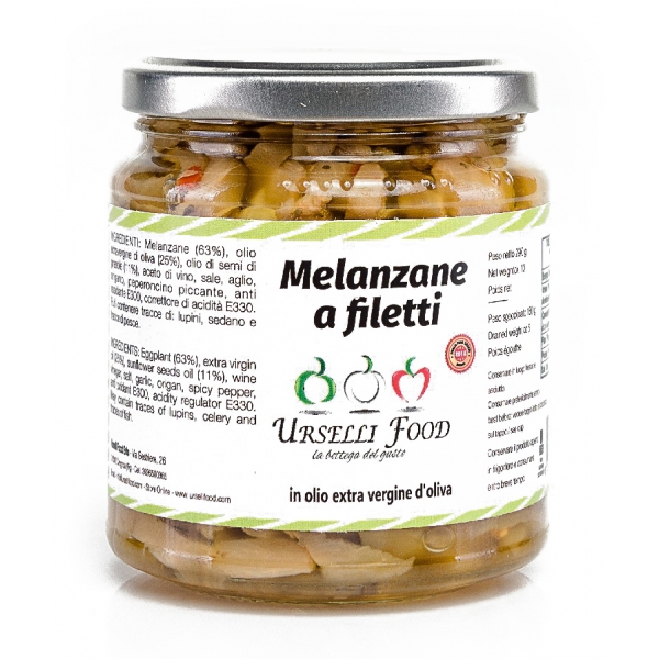 Urselli Food - Filleted Aubergines in Extra Virgin Olive Oil - Italian High Quality Oil - Puglia