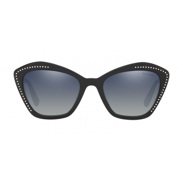 Miu Miu - Miu Miu Logo Sunglasses - Alternative Fit - Cat Eye - Black and Crystal - Sunglasses - Miu Miu Eyewear