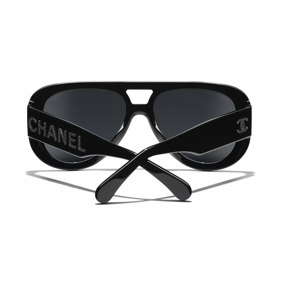 Chanel  Pilot Sunglasses  Black Gold Glitter  Chanel Eyewear  Avvenice