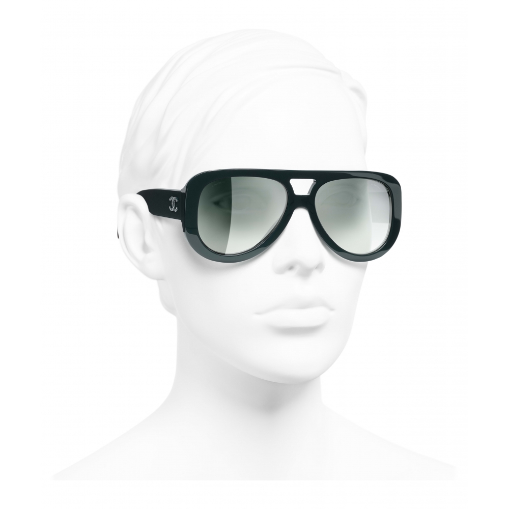 Chanel - Pilot Sunglasses - Black Green Mirror - Chanel Eyewear - Avvenice