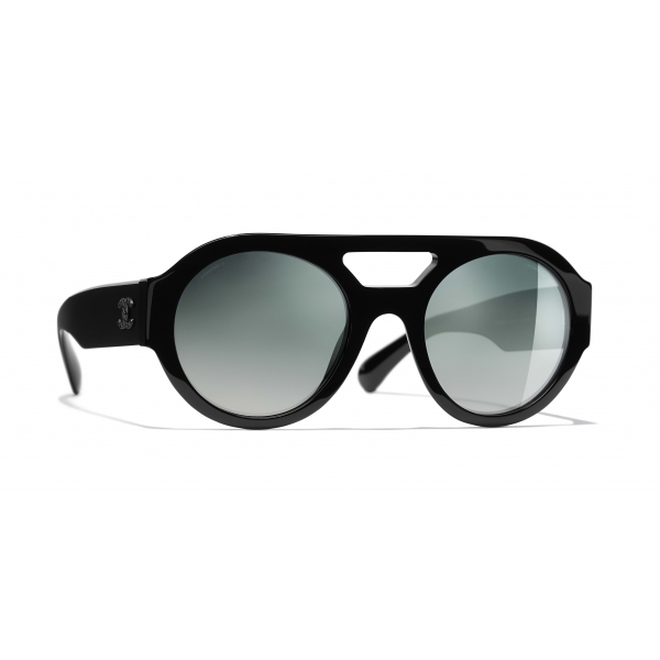 Chanel - Occhiali Rotondi da Sole - Nero Verde Specchiato - Chanel Eyewear