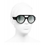 Chanel - Occhiali Rotondi da Sole - Nero Verde Specchiato - Chanel Eyewear