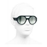 Chanel - Occhiali Rotondi da Sole - Verde Scuro Specchiato - Chanel Eyewear