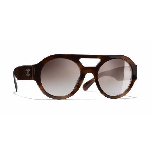 Chanel - Occhiali Rotondi da Sole - Tartaruga Marrone Specchiato - Chanel Eyewear