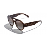 Chanel - Occhiali Rotondi da Sole - Tartaruga Marrone Specchiato - Chanel Eyewear