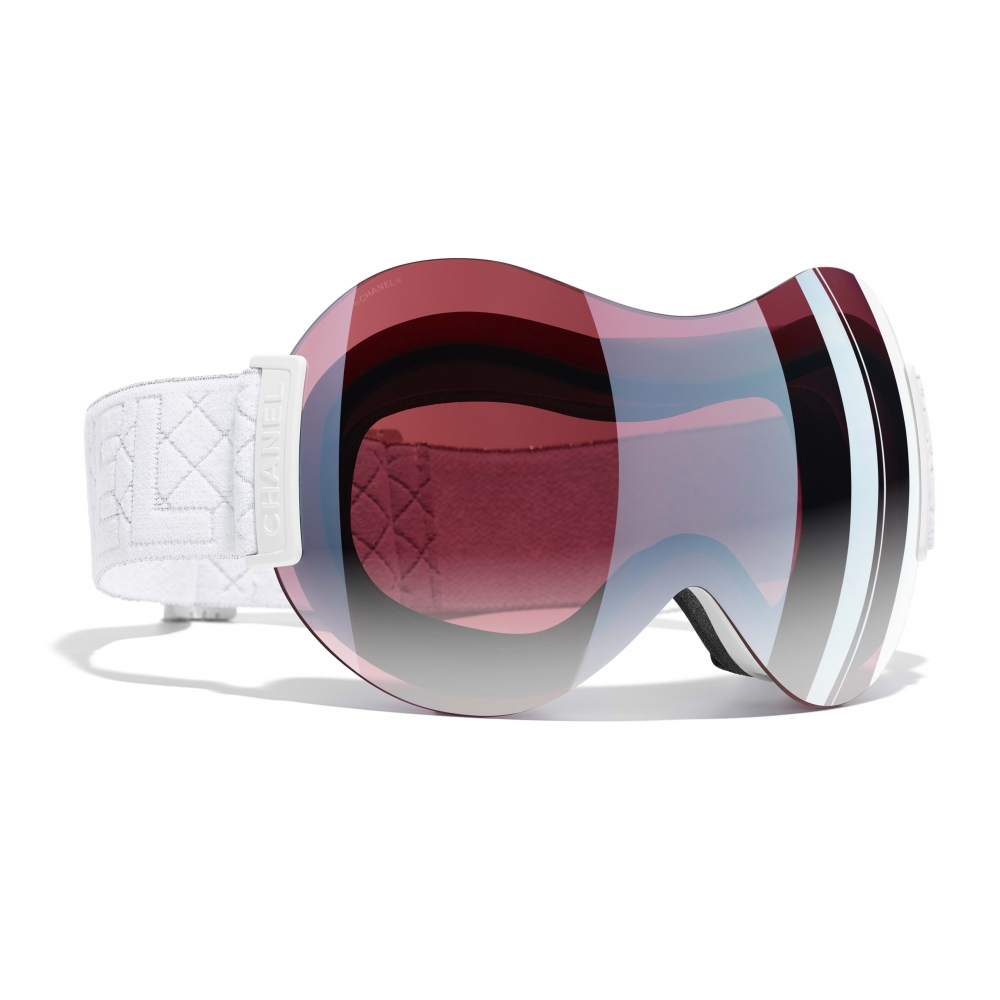 Chanel - Shield Sunglasses - Ski Googles - White Pink Mirror