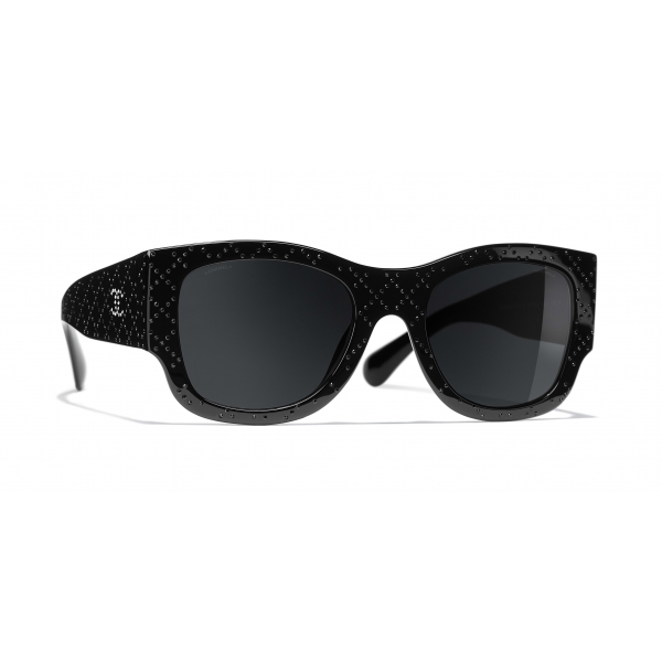 CHANEL Rectangular Sunglasses CH5408 Black/Grey at John Lewis & Partners