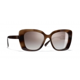 Chanel - Occhiali Quadrati da Sole - Tartaruga Marrone Specchiato - Chanel Eyewear