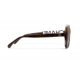 Chanel - Occhiali Quadrati da Sole - Tartaruga Marrone Specchiato - Chanel Eyewear