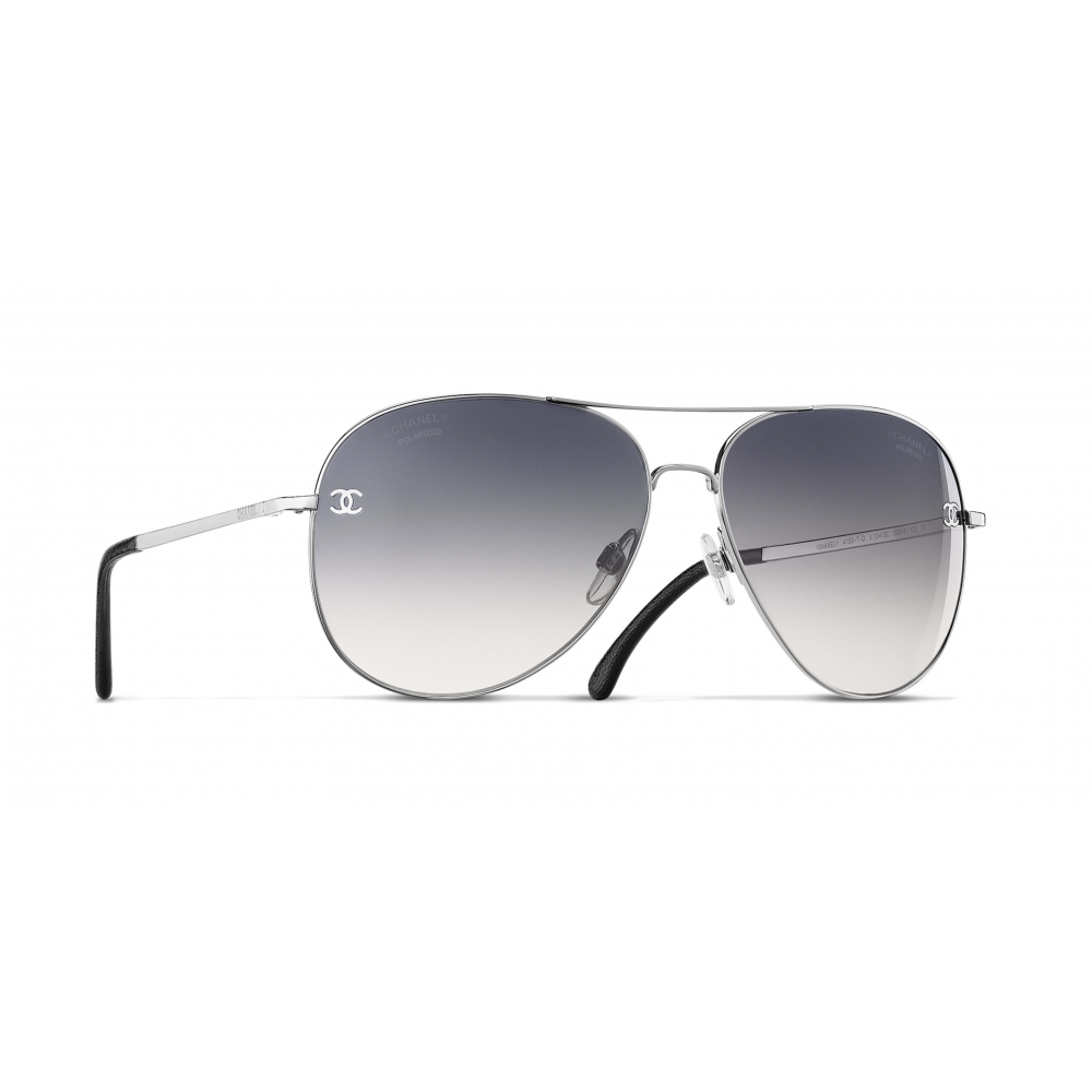 Chanel Black/White Quilted Leather and Silver Tone Metal 4192 CC Aviator Sunglasses  Chanel