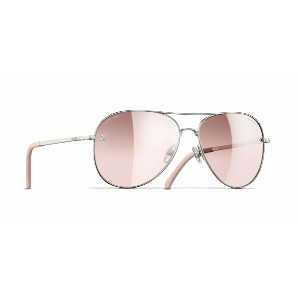 Chanel - Pilot Sunglasses - Silver Light Pink Mirror - Chanel Eyewear