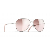 Chanel - Occhiali Pilota da Sole - Argento Rosa Chiaro Specchiato - Chanel Eyewear