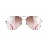 Chanel - Occhiali Pilota da Sole - Argento Rosa Chiaro Specchiato - Chanel Eyewear