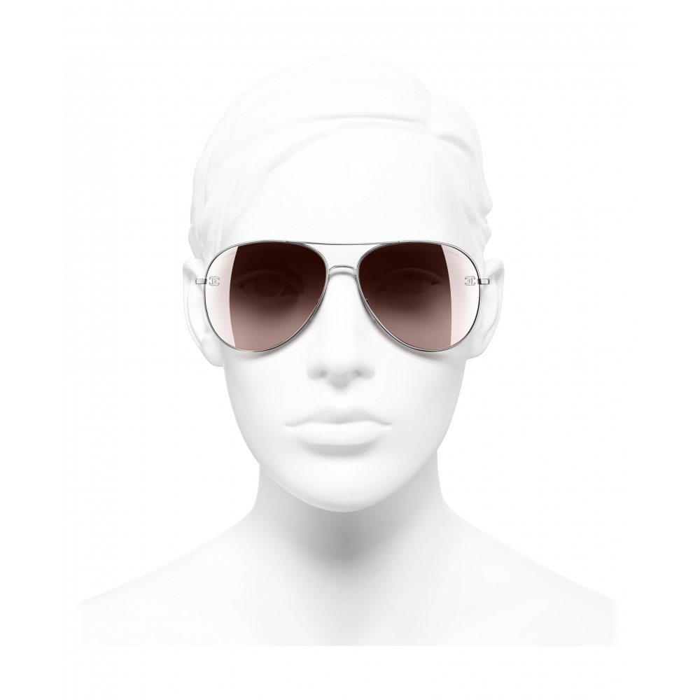 Chanel Silver Tone/ Silver Mirrored 4223 Pilot Sunglasses Chanel