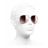 Chanel - Pilot Sunglasses - Silver Light Pink Mirror - Chanel Eyewear