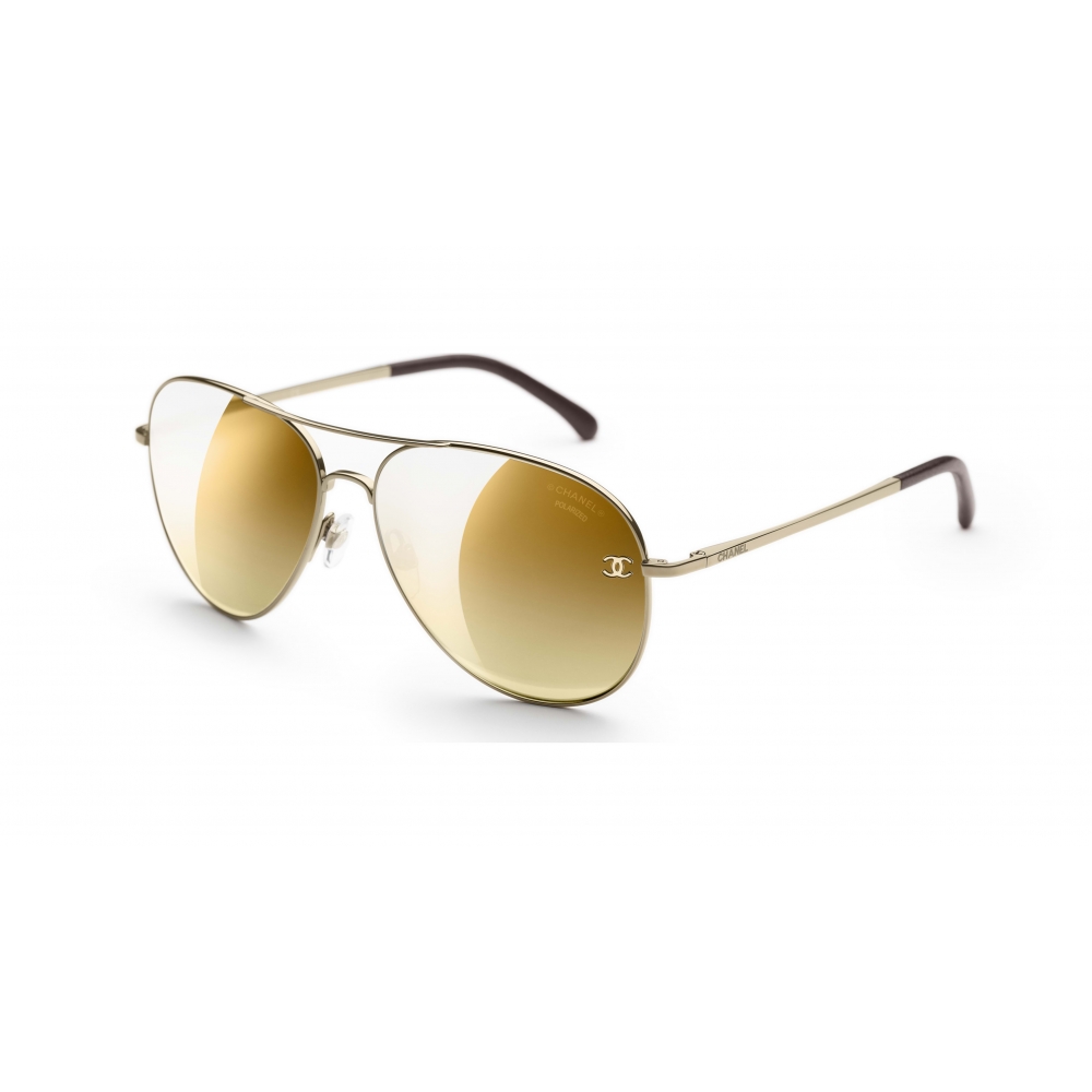 Chanel 4189 Gold Polarized Aviator Sunglasses  Chanel aviator sunglasses, Gold  aviator sunglasses, Chanel eyewear