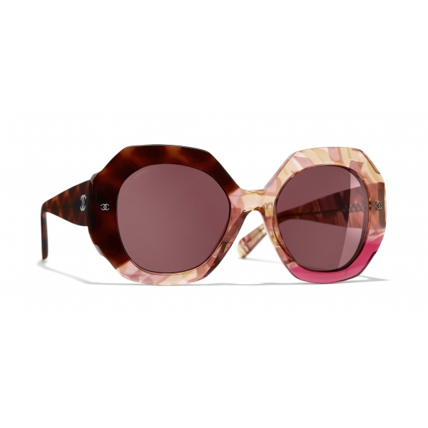 Chanel - Occhiali Rotondi da Sole - Tartaruga Scuro Rosa - Chanel Eyewear