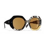 Chanel - Occhiali Rotondi da Sole - Nero Giallo - Chanel Eyewear