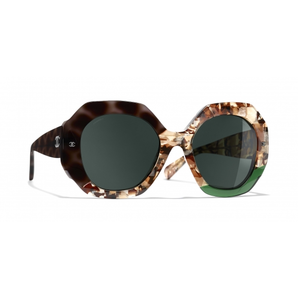 Chanel - Round Sunglasses - Dark Tortoise Green - Chanel Eyewear
