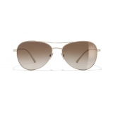 Chanel - Occhiali Modello Pilota da Sole - Oro Marrone - Chanel Eyewear