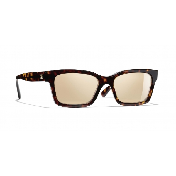 Chanel - Occhiali Quadrati da Sole - Tartaruga Scuro Oro Specchiato - Chanel Eyewear