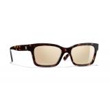 Chanel - Occhiali Quadrati da Sole - Tartaruga Scuro Oro Specchiato - Chanel Eyewear