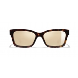 Chanel - Occhiali Quadrati da Sole - Tartaruga Scuro Oro Specchiato - Chanel Eyewear