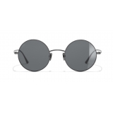 Chanel - Occhiali Rotondi da Sole - Argento Scuro Grigio - Chanel Eyewear