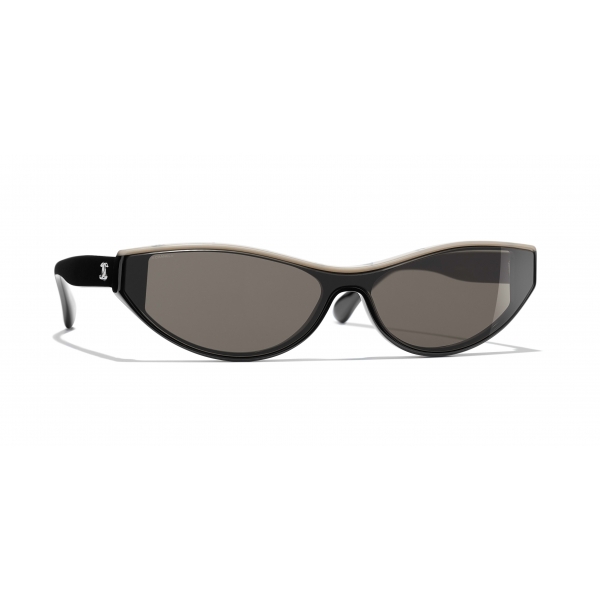 Chanel Cat Eye Sunglasses - Black Beige Brown - Chanel Eyewear -