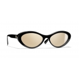 Chanel - Occhiali Ovali da Sole - Nero Oro Specchiato - Chanel Eyewear