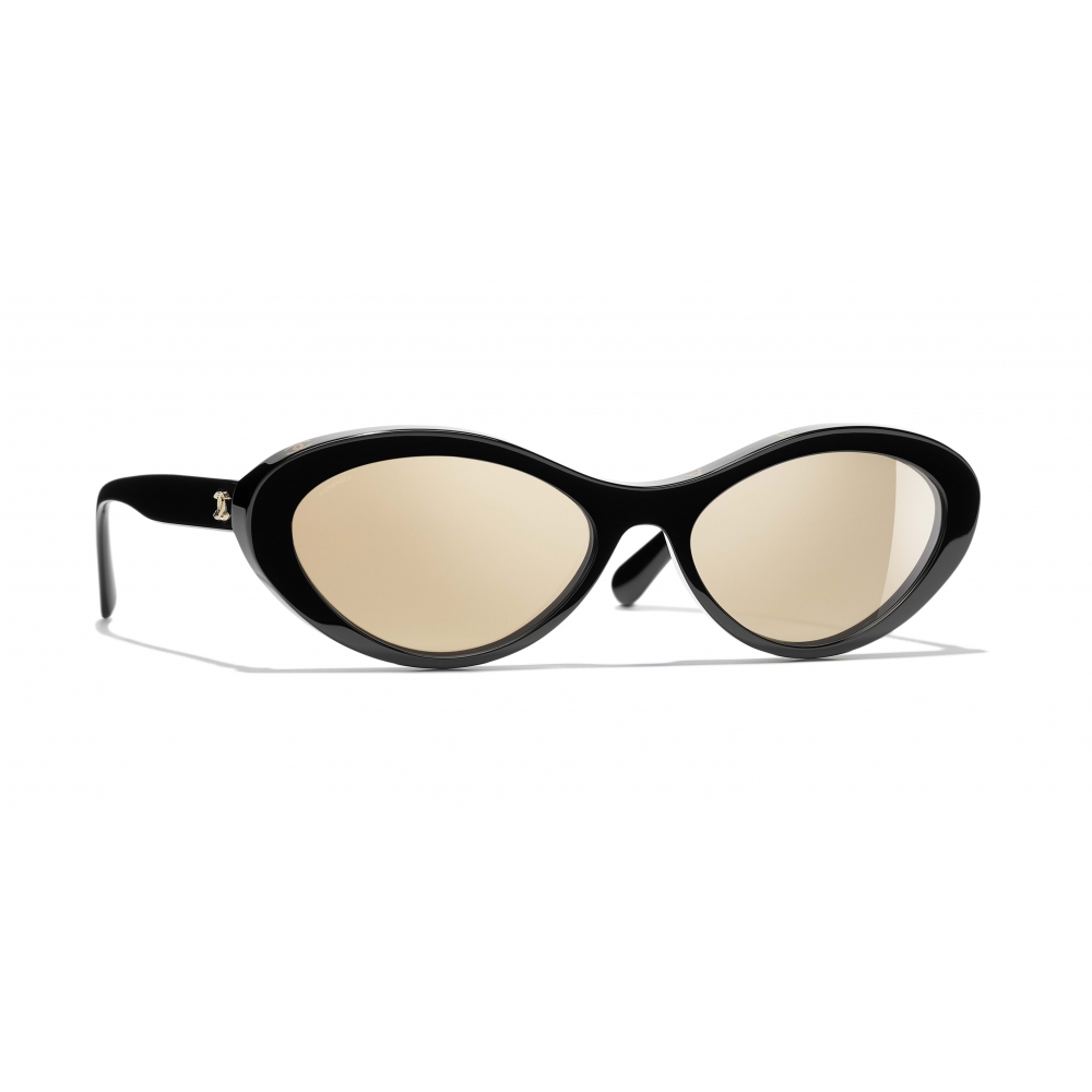 Chanel - Oval Sunglasses - Black Gold Mirror - Chanel Eyewear