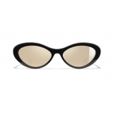 Chanel - Occhiali Ovali da Sole - Nero Oro Specchiato - Chanel Eyewear