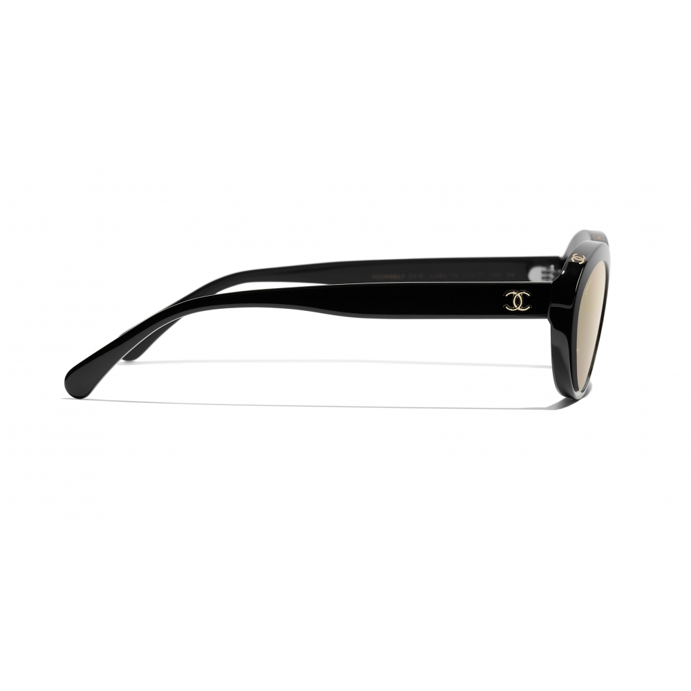 Chanel - Oval Sunglasses - Black Gold Mirror - Chanel Eyewear