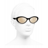 Chanel - Occhiali Ovali da Sole - Nero Oro Specchiato - Chanel Eyewear