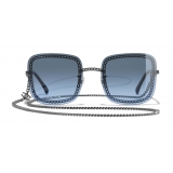 Chanel - Occhiali Quadrati da Sole - Argento Scuro Blu - Chanel Eyewear