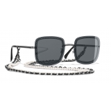 Chanel - Occhiali Quadrati da Sole - Argento Scuro Grigio - Chanel Eyewear