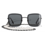 Chanel - Occhiali Quadrati da Sole - Argento Scuro Grigio - Chanel Eyewear