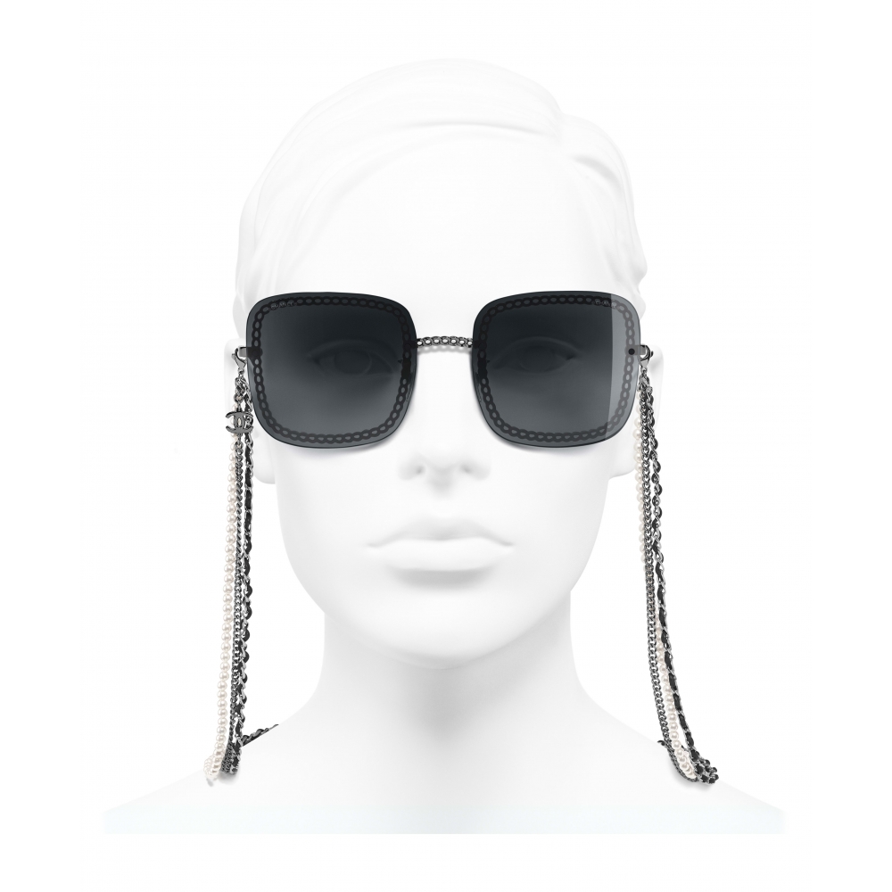 Chanel sunglasses silver clear black used eyewear negane lady's woman